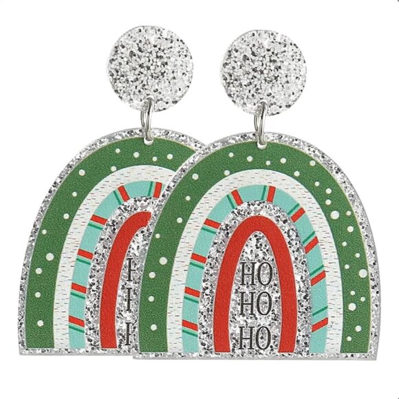 Ho Ho Ho Christmas Acrylic Dangle Earrings NEW - Picture 1 of 3